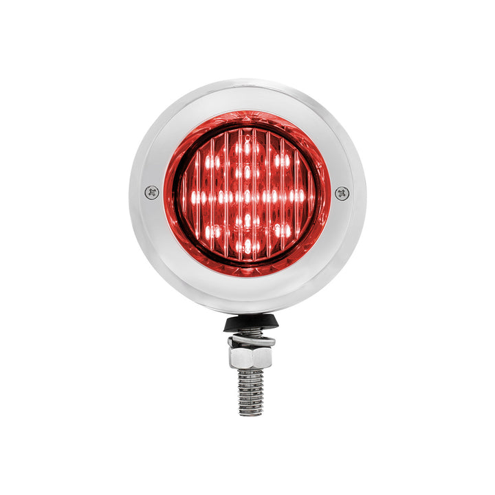 Stainless 2-1/2" Double Face Light With LED Lights &amp; Bezels - Amber &amp; Red LED/Amber &amp; Red Lens