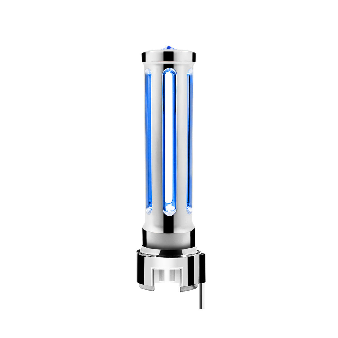 Thread-On Chrome Sonoma Style Gearshift Knob With LED 13/15/18 Speed Adapter - Blue Crystal/Blue LED