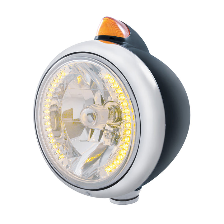 Black Guide 682-C Headlight H4 With 34 Amber LED &amp; Original Style LED Signal - Amber Lens