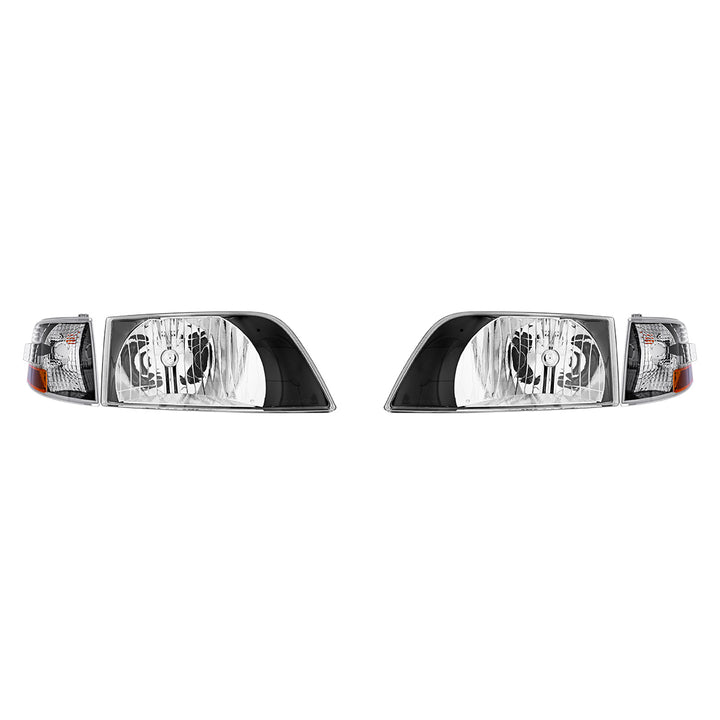 Black Bezel Headlight Assembly With Turn Signal For 1996-2003 Volvo VN (Set)