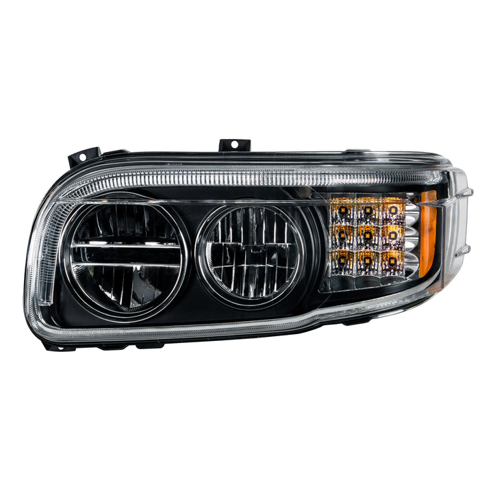 Blackout LED Headlight With LED Turn &amp; Position Light Bar For 2008-2023 Peterbilt 389 - Driver
