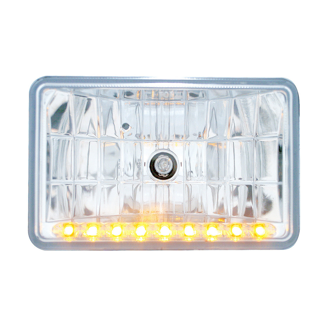 4" x 6" Crystal Headlight With 9 Amber LED Position Light - Low Beam