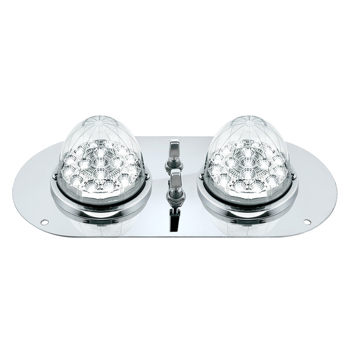 304 Stainless Steel Above Door Dome Light Kit With 2 x 17 LED Double Fury Watermelon For KW &amp; PB Trucks - Red &amp; White LED