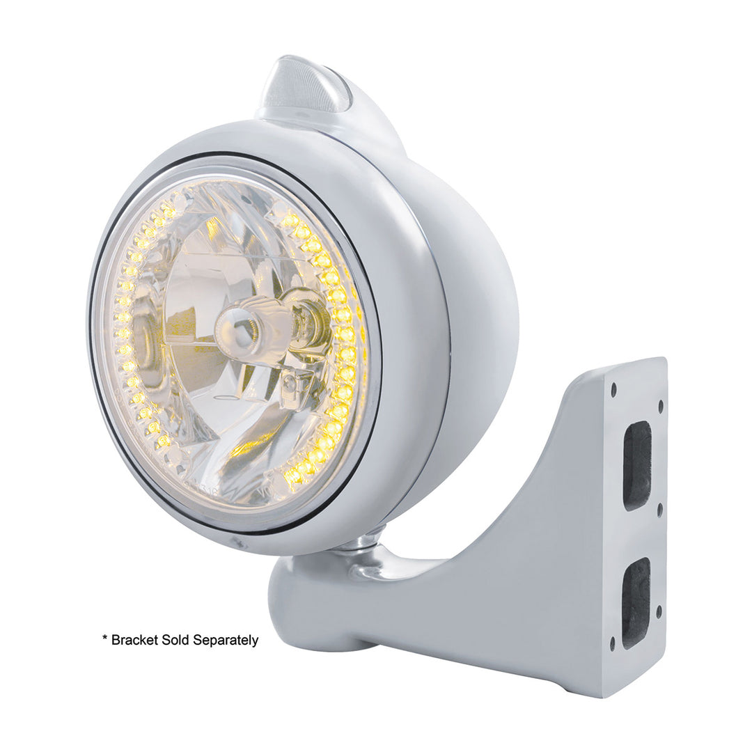 Chrome Guide 682-C Headlight H4 With Amber LED &amp; Original Style LED Signal - Clear Lens