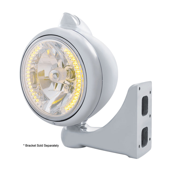 Chrome Guide 682-C Headlight H4 With Amber LED &amp; Original Style LED Signal - Clear Lens