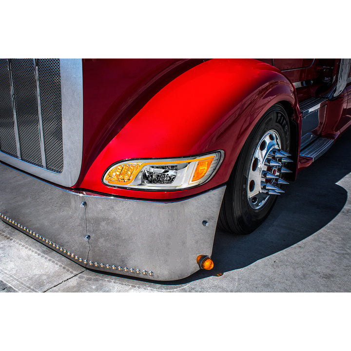 Chrome LED Headlight With LED Turn, Position, &amp; DRL For Peterbilt 386 (2005-2015) &amp; 387 (1999-2010) - Driver