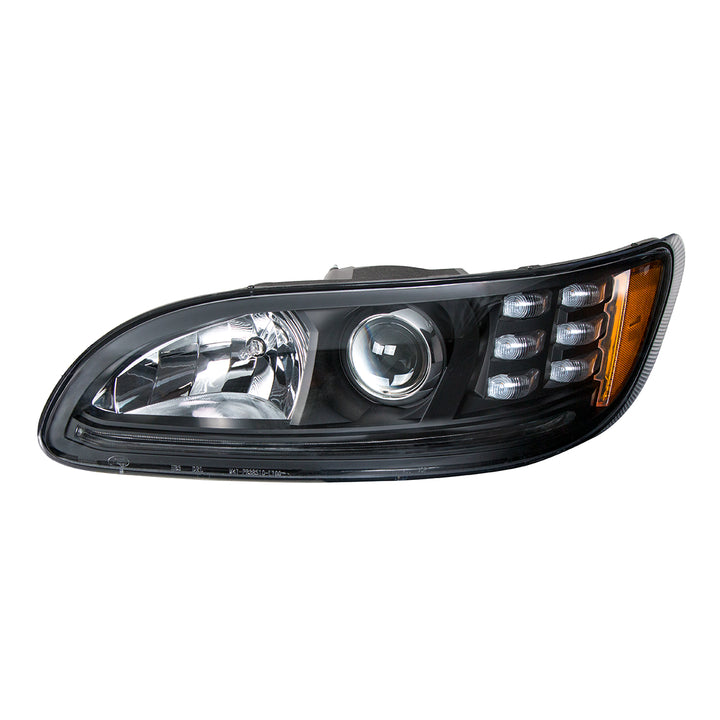 "Blackout" Projection Headlight With LED Turn &amp; Position Light for 2005-2015 Peterbilt 386 - Driver