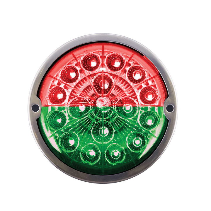 17 LED Watermelon Double Fury Light Flush Mount Kit With Low Profile Stainless Steel Bezel - Red &amp; Green LED/Clear Lens