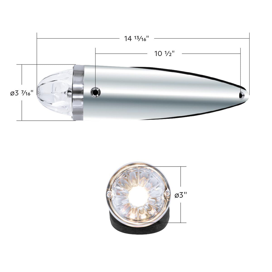 Chrome Die Cast Torpedo Cab Light With Watermelon Glass Lens &amp; 1156 Bulb - Clear