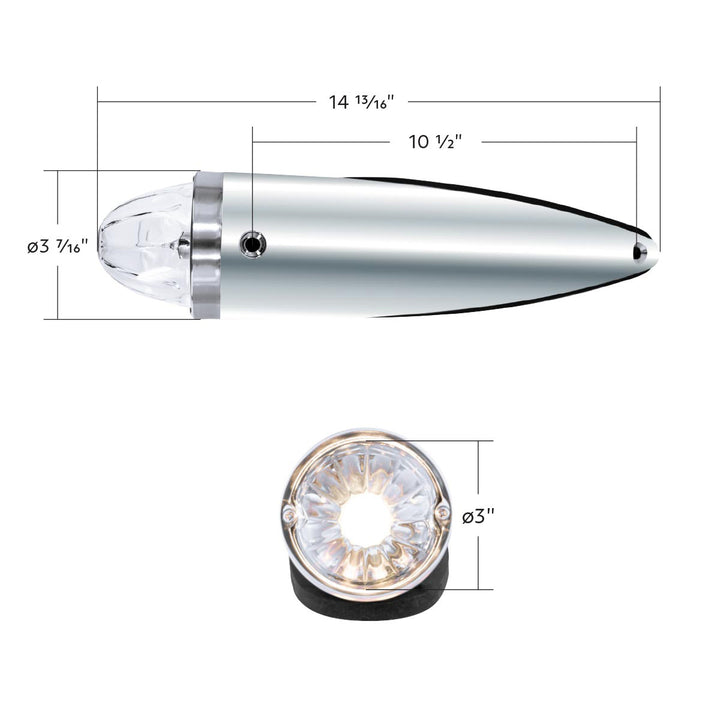 Chrome Die Cast Torpedo Cab Light With Watermelon Glass Lens &amp; 1156 Bulb - Clear