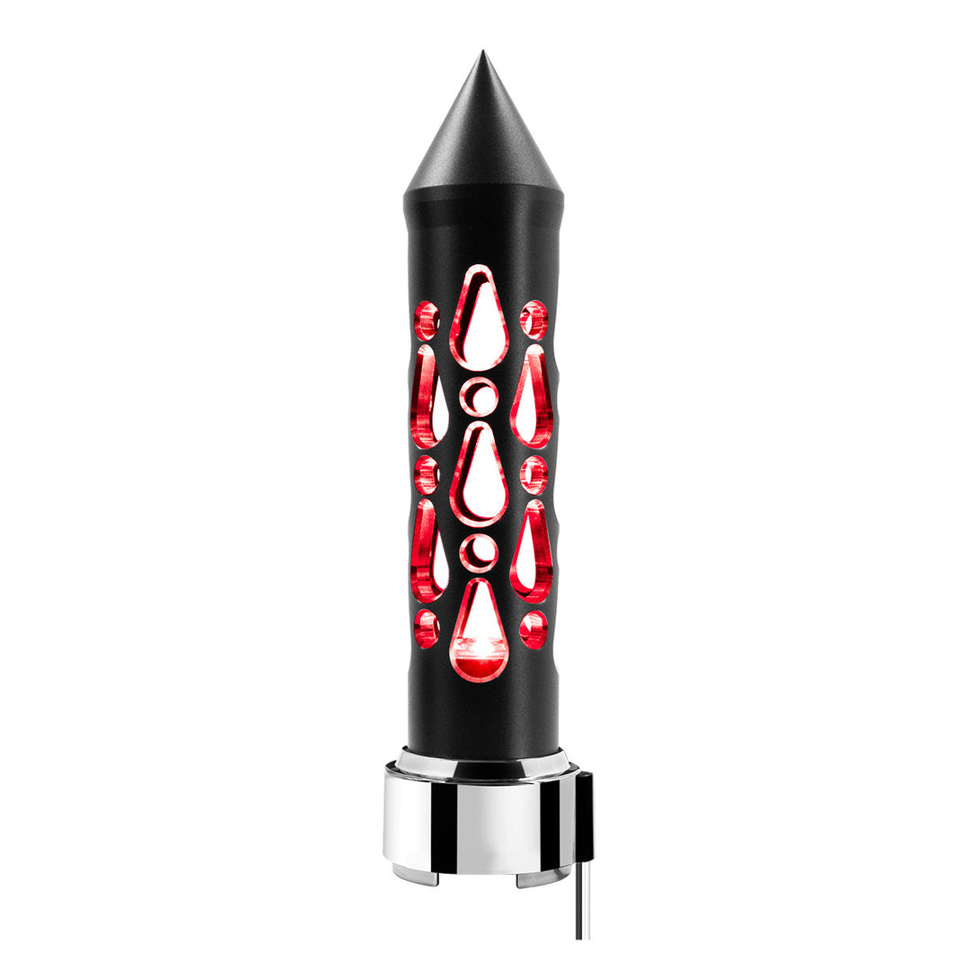 Thread-On Brooklyn Style Spike Gearshift Knob With LED 9/10 Speed Adapter - Matte Black/Red LED