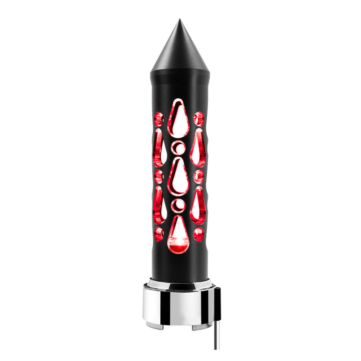 Thread-On Brooklyn Style Spike Gearshift Knob With LED 9/10 Speed Adapter - Matte Black/Red LED
