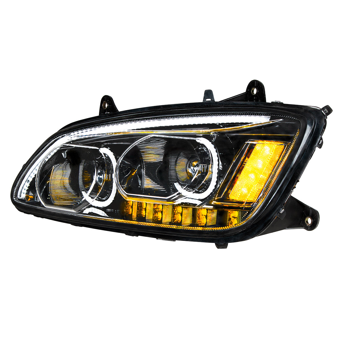 "Blackout" LED Headlight With LED Turn Signal & LED Position Light Bar For 2008-2017 Kenworth T660 - Driver
