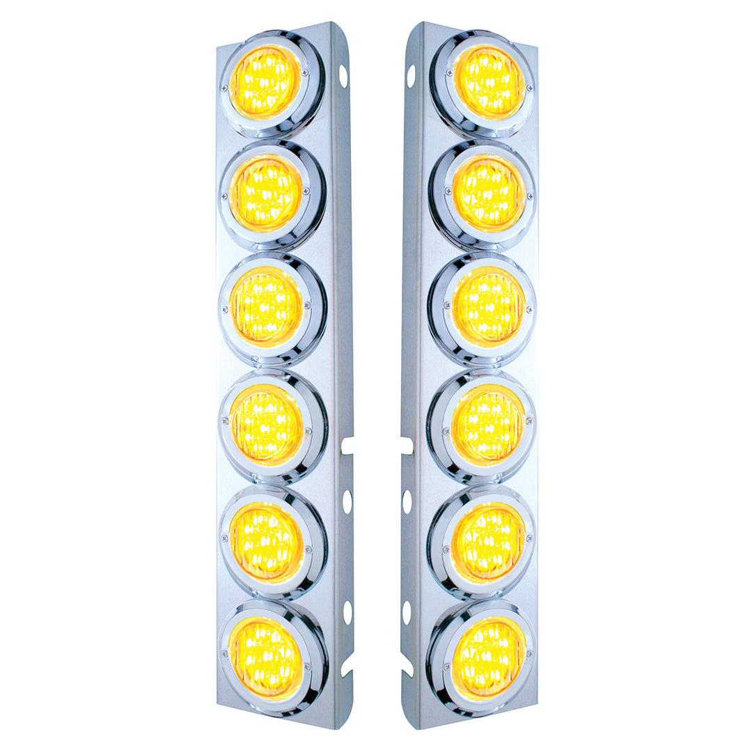 Stainless Steel Front Air Cleaner Bracket With 12 x 9 LED 2" Lights &amp; Bezels For Peterbilt - Amber LED/Clear Lens