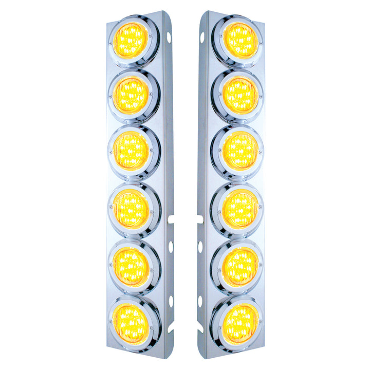Stainless Steel Front Air Cleaner Bracket With 12 x 9 LED 2" Lights &amp; Bezels For Peterbilt - Amber LED/Clear Lens
