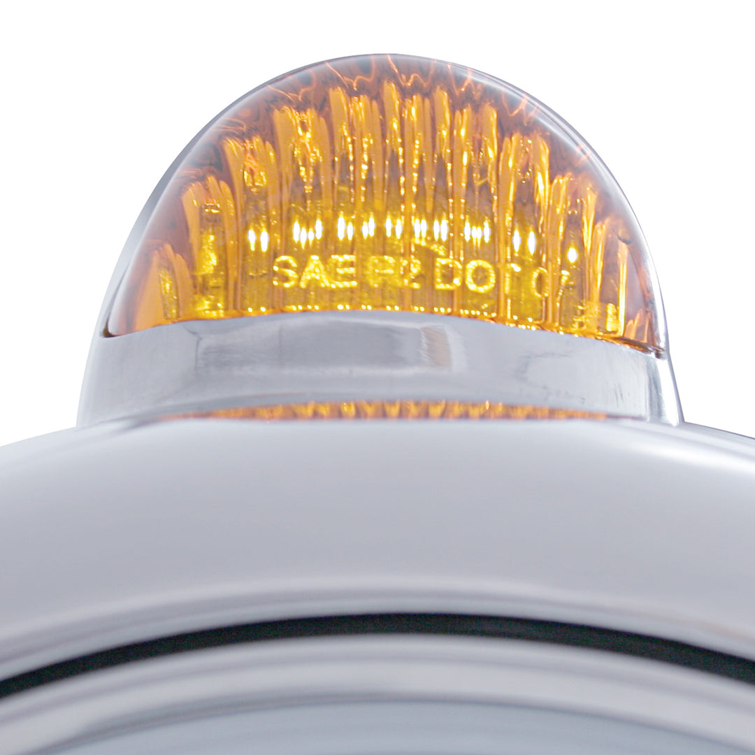 Chrome Guide 682-C Headlight H4 With 10 Amber LED &amp; Dual Mode LED Signal - Amber Lens
