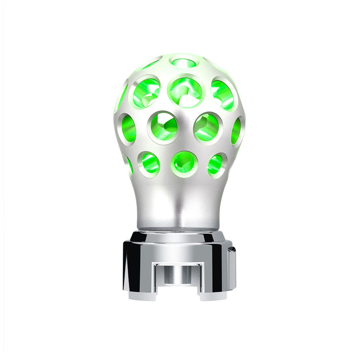 Thread-On Annodized Phoenix Style Ball Gearshift Knob With LED 13/15/18 Speed Adapter - Green LED
