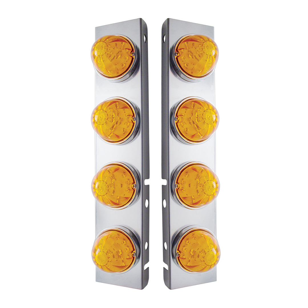 Stainless Steel Front Air Cleaner Bracket With 8 x 17 LED Watermelon Lights &amp; Stainless Steel Bezels For Peterbilt - Amber LED &amp; Lens (Pair)