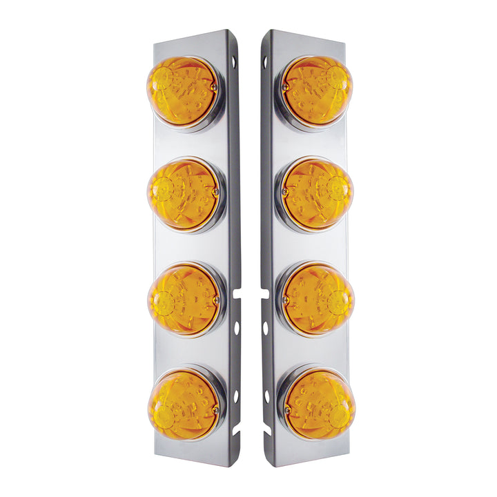 Stainless Steel Front Air Cleaner Bracket With 8 x 17 LED Watermelon Lights &amp; Stainless Steel Bezels For Peterbilt - Amber LED &amp; Lens (Pair)