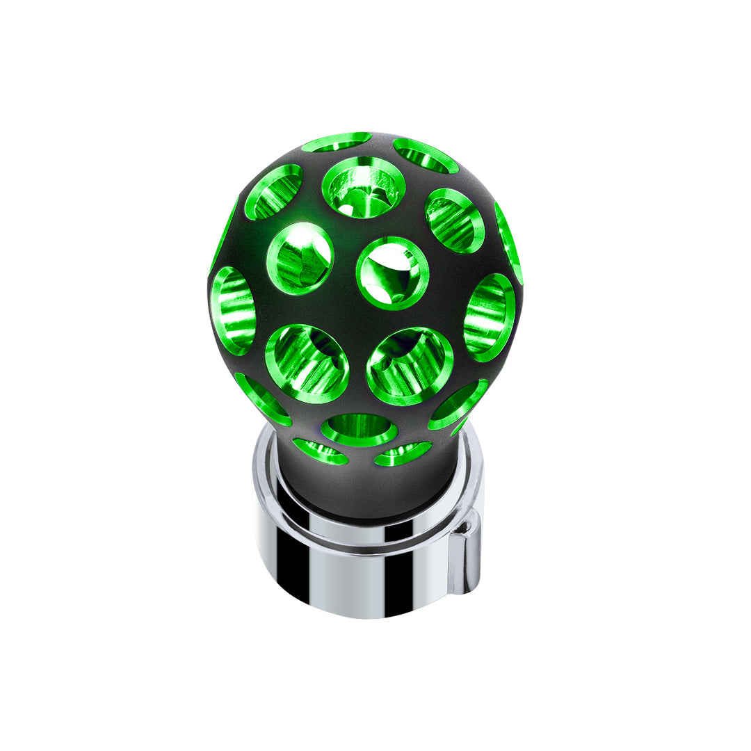 Thread-On Matte Black Phoenix Style Ball Gearshift Knob With LED 9/10 Speed Adapter - Green LED