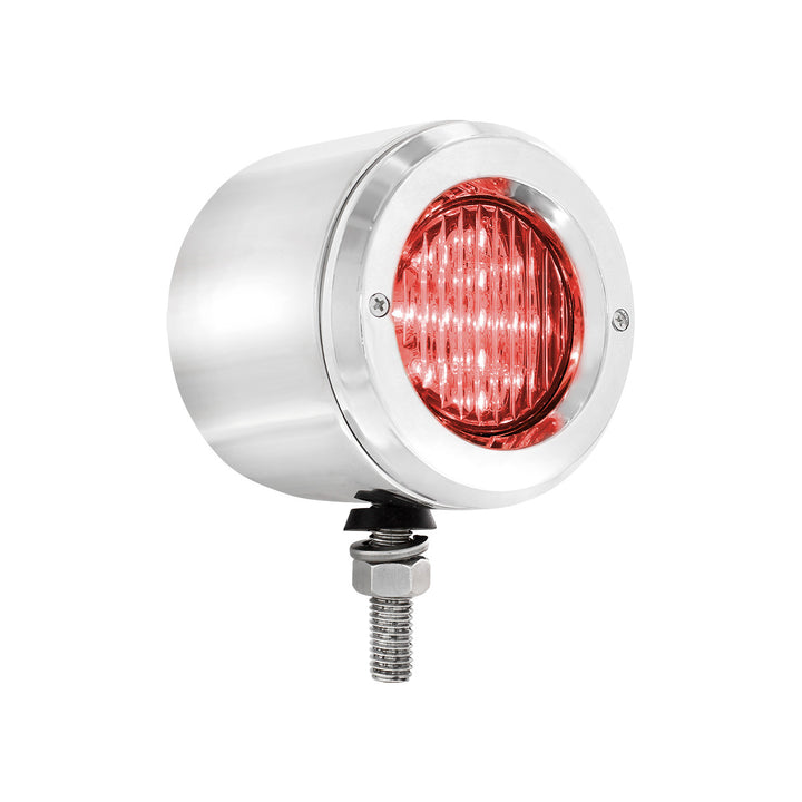 Stainless 2-1/2" Double Face Light With LED Lights &amp; Bezels - Amber &amp; Red LED/Clear Lens
