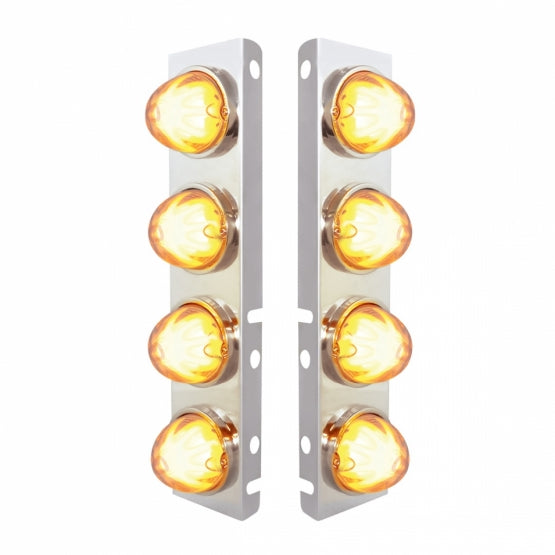 Stainless Steel Front Air Cleaner Bracket With 8 x 9 Amber LED Watermelon GloLight &amp; Bezels For Peterbilt - Clear Lens