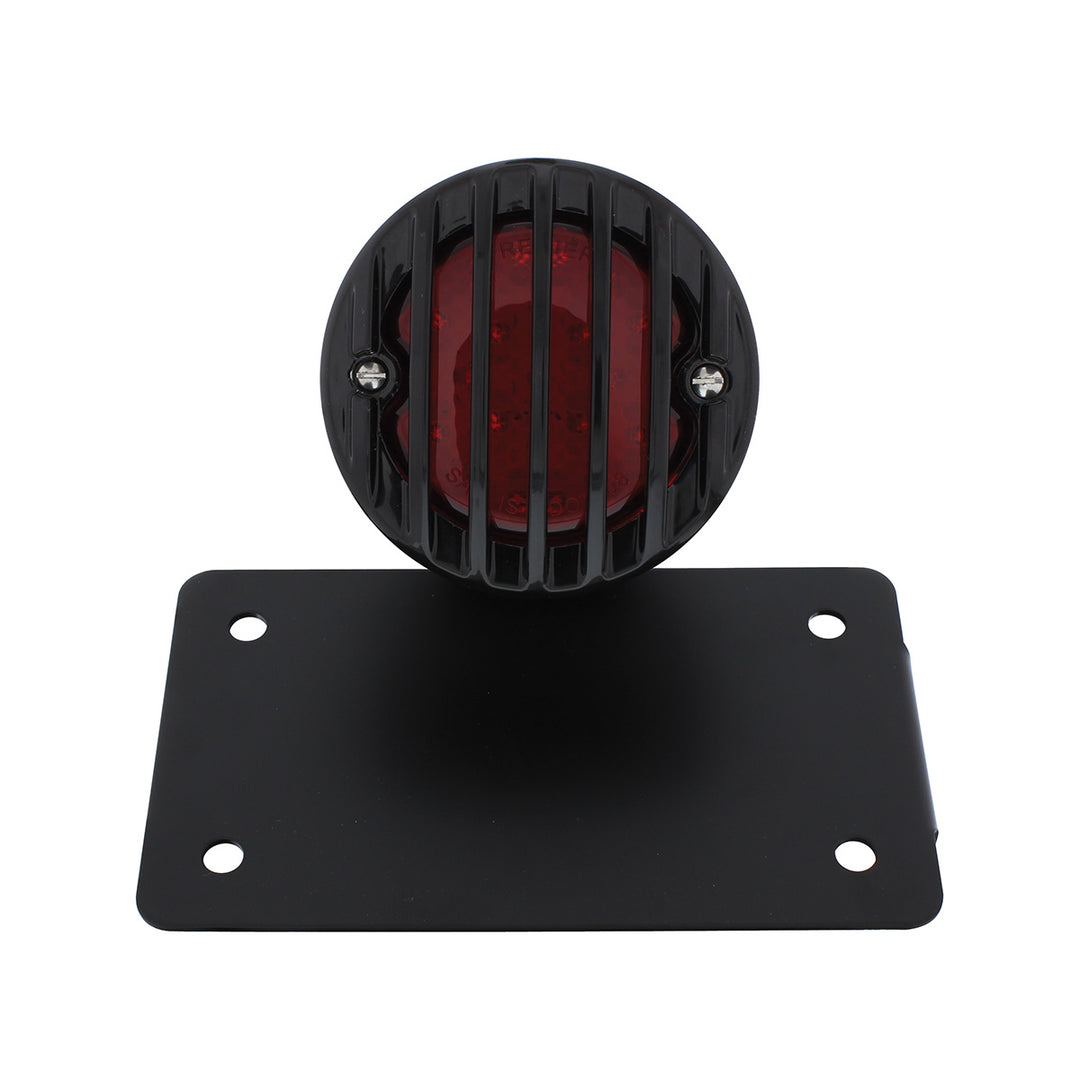 Motorcycle LED "Bobber" Style Horizontal Tail Light With Black Grille Bezel - Red Lens