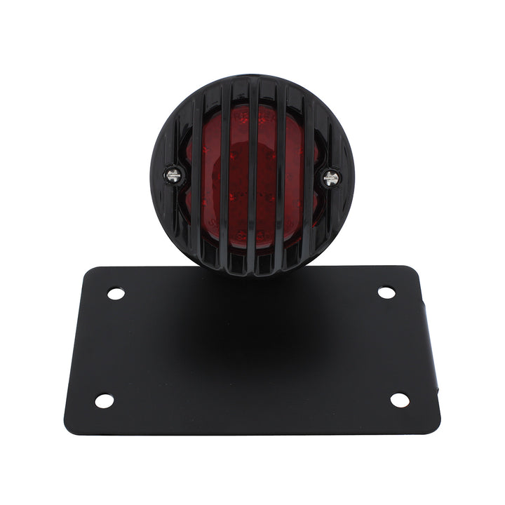 Motorcycle LED "Bobber" Style Horizontal Tail Light With Black Grille Bezel - Red Lens