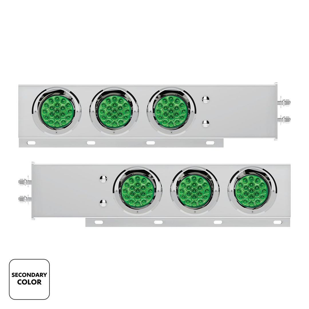 2" Bolt Pattern Stainless Steel Spring Loaded Light Bar With 6X Double Fury 19 LED Lights &amp; Visors - Red &amp; Green LED (Pair)