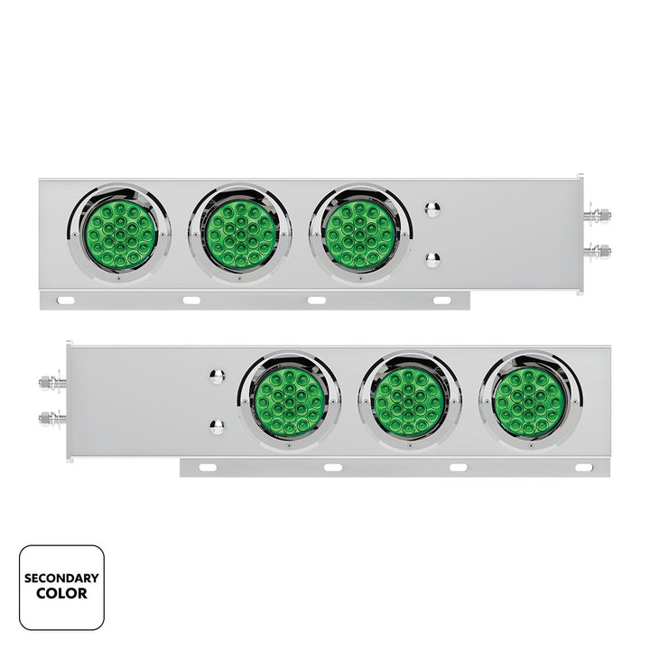 2" Bolt Pattern Stainless Steel Spring Loaded Light Bar With 6X Double Fury 19 LED Lights &amp; Visors - Red &amp; Green LED (Pair)