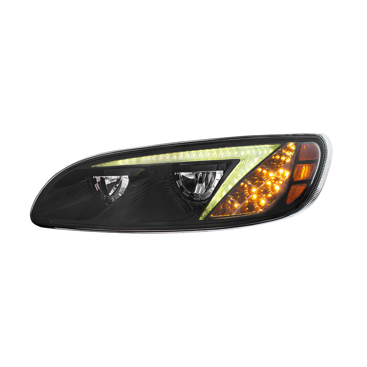 Black LED Headlight With Color Changing Position Light Bar For Peterbilt 386 (2005-2015) &amp; 387 (1999-2010) - Driver