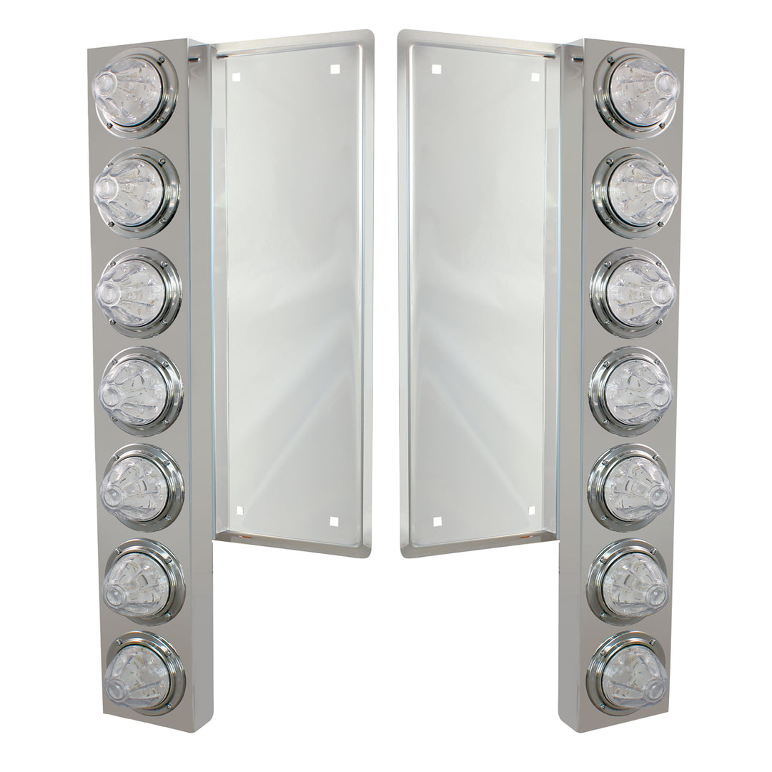 FL Stainless Steel Front Air Cleaner Bracket With 12 x 11 LED Watermelon Lights &amp; Bezels - Amber LED/Clear Lens