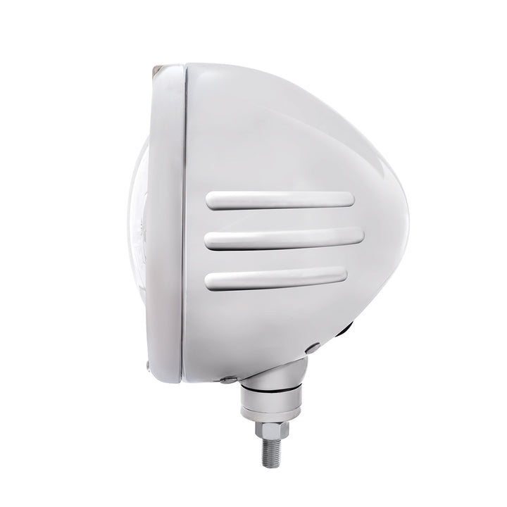 Stainless Steel Classic Embossed Stripe Headlight 5 LED Bulb &amp; Dual Mode LED Signal - Clear Lens