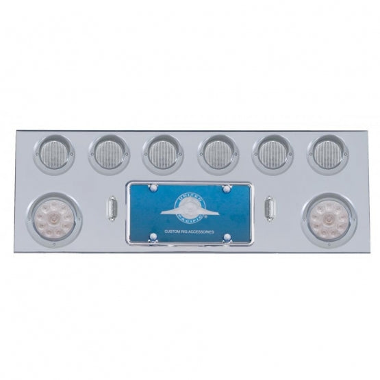 Stainless Steel Rear Center Panel With 2 x 10 LED 4" Lights &amp; 6 x 13 LED 2-1/2" Lights &amp; Visors - Red LED/Clear Lens