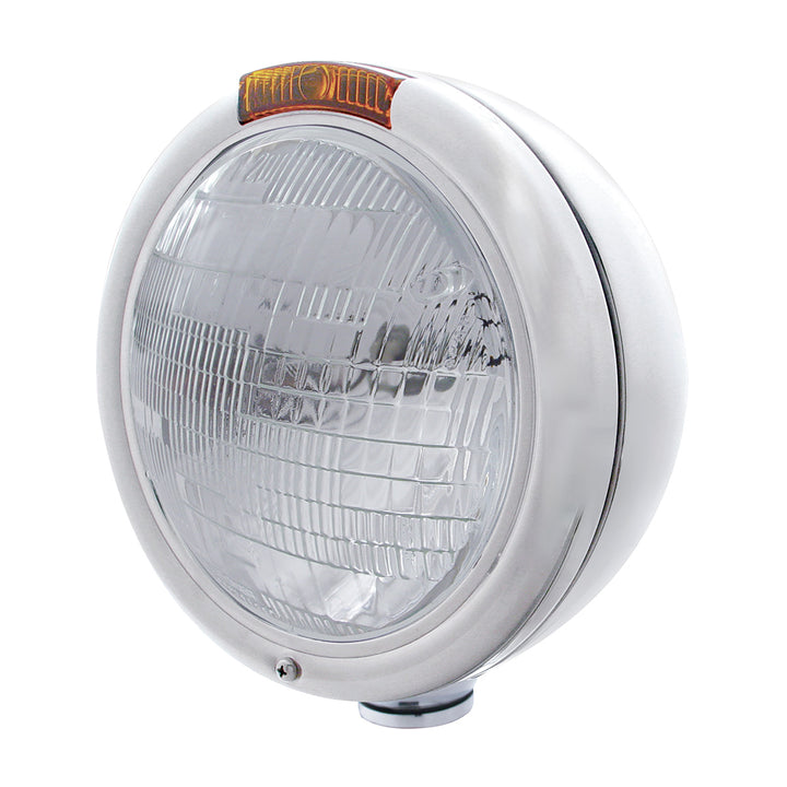 Chrome Classic Headlight H6024 Bulb &amp; Turn Signal - Amber Lens