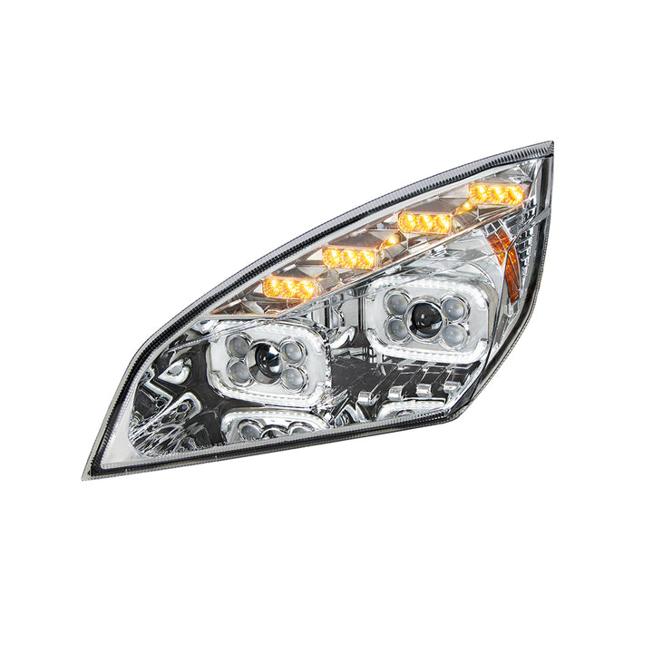 Chrome 10 LED Projector Headlight With LED Sequential Turn &amp; DRL For 2018-2024 Cascadia - Driver