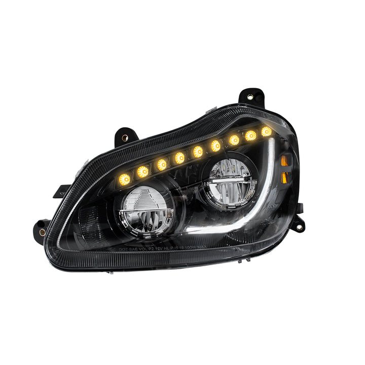 High Power 45 LED Blackout Headlight With Sequential Turn Signal For 2013-2021 Kenworth T680 - Driver