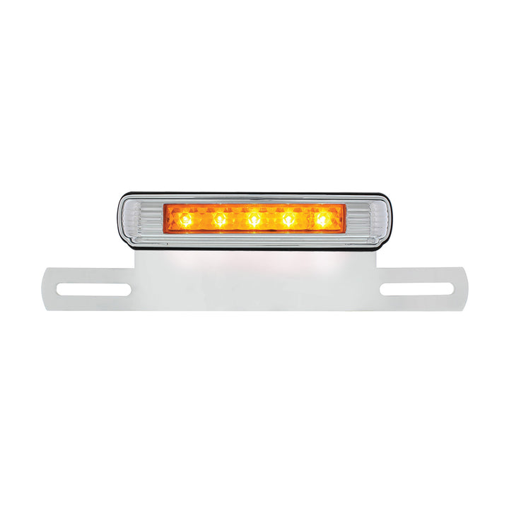 Chrome License Plate Light &amp; Bracket With Amber LED Auxiliary Light - Amber LED/Amber Lens