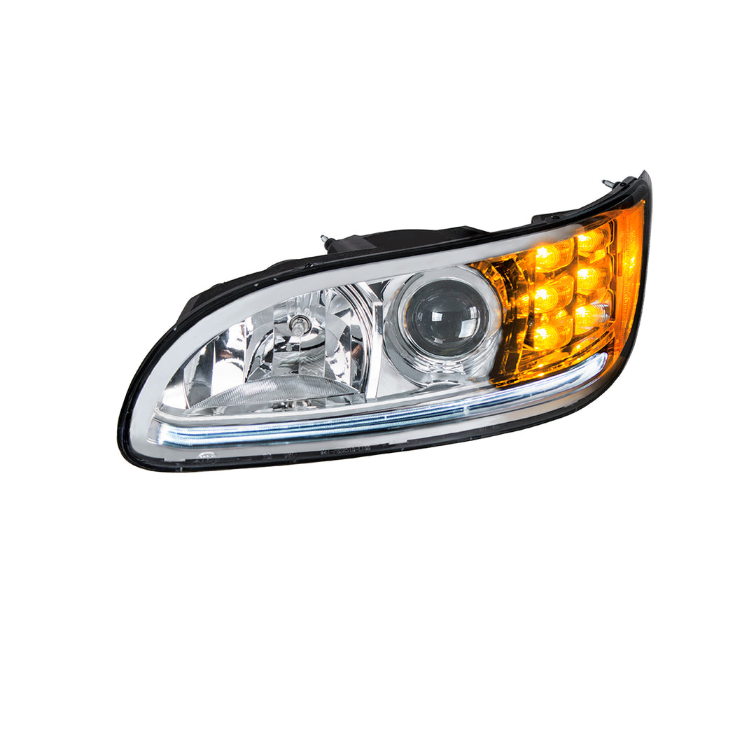 Chrome Projection Headlight With LED Turn &amp; Position Light for 2005-2015 Peterbilt 386 - Driver