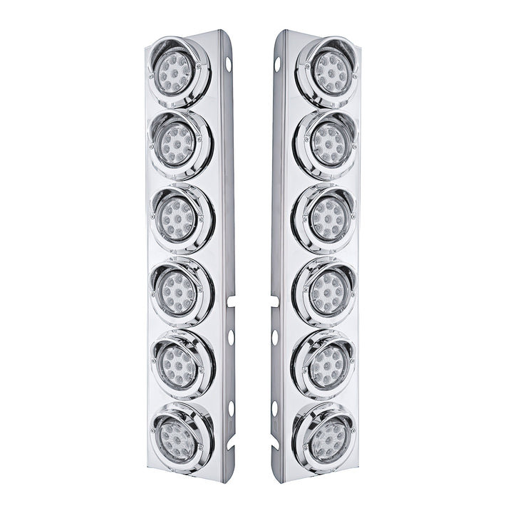 Stainless Steel Front Air Cleaner Bracket With 12 x 9 LED 2" Reflector Lights &amp; Visors For Peterbilt - Amber LED/Clear Lens