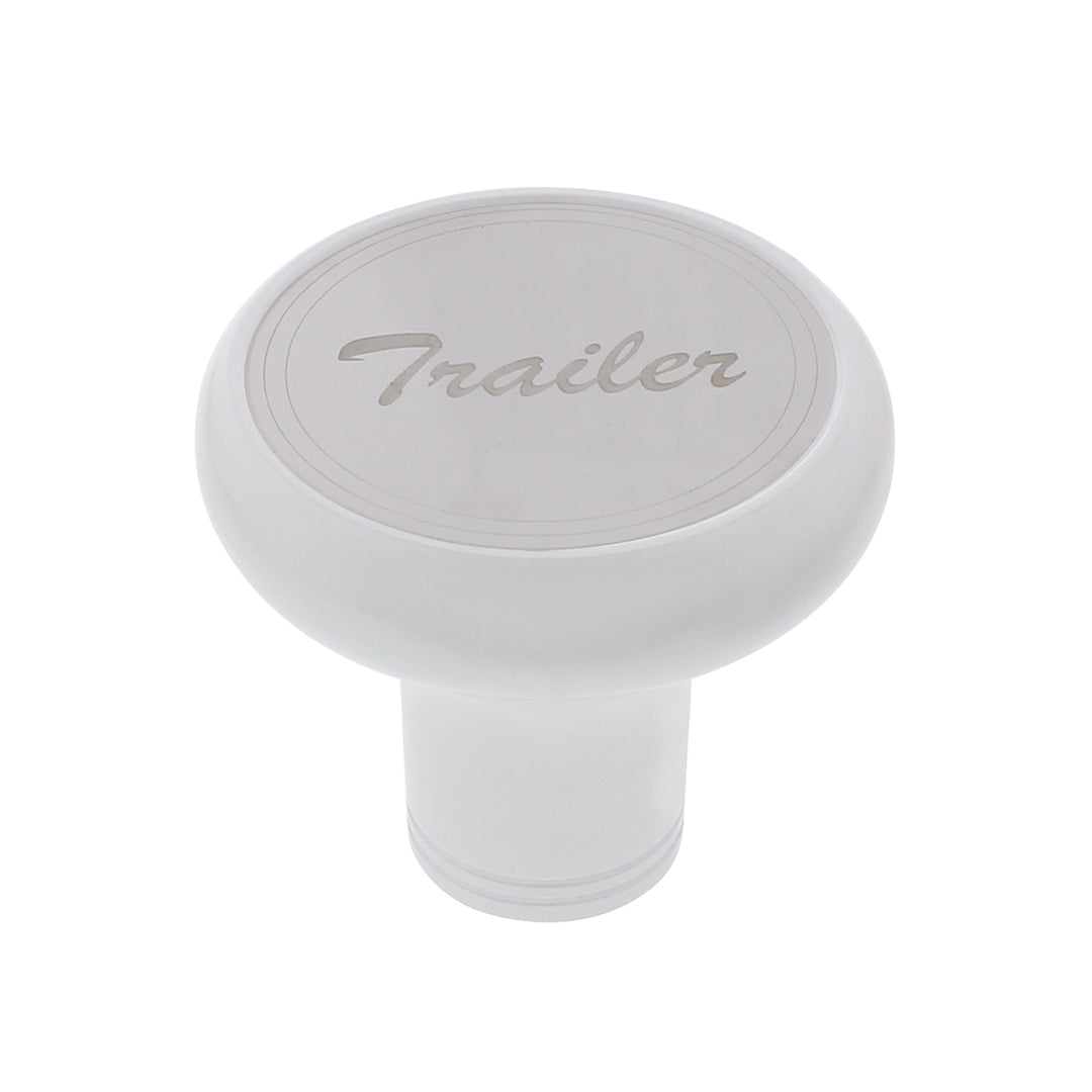 Deluxe Aluminum Screw-On Air Valve Knob With Stainless "Trailer" Plaque - Pearl White