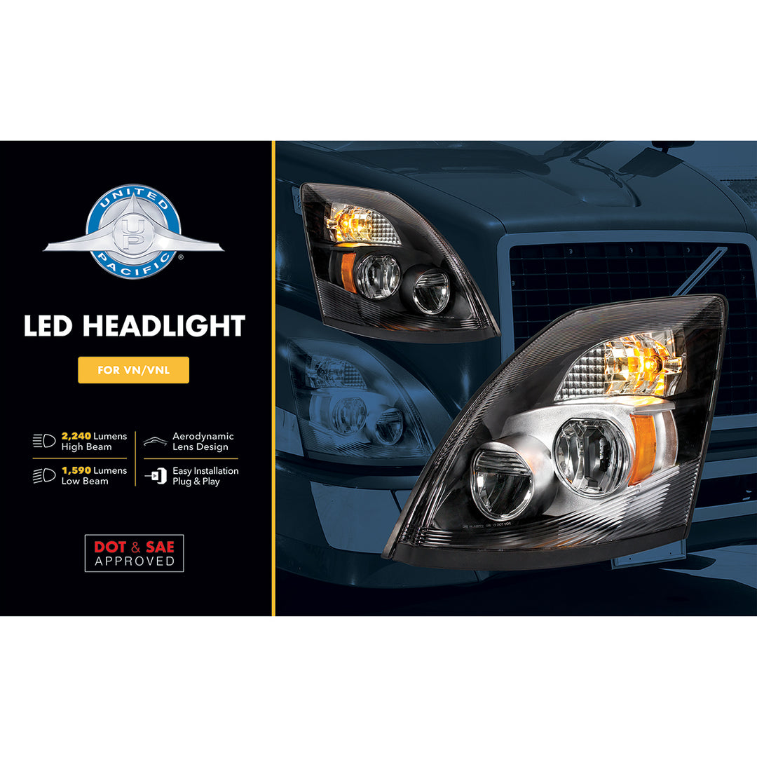 High Power LED Chrome Headlight For 2003-2017 Volvo VN/VNL - Passenger