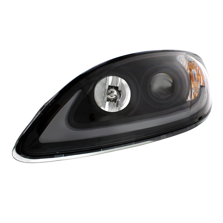 Black Projection Headlight With LED Light Bar For 2006-2017 International Prostar - Driver