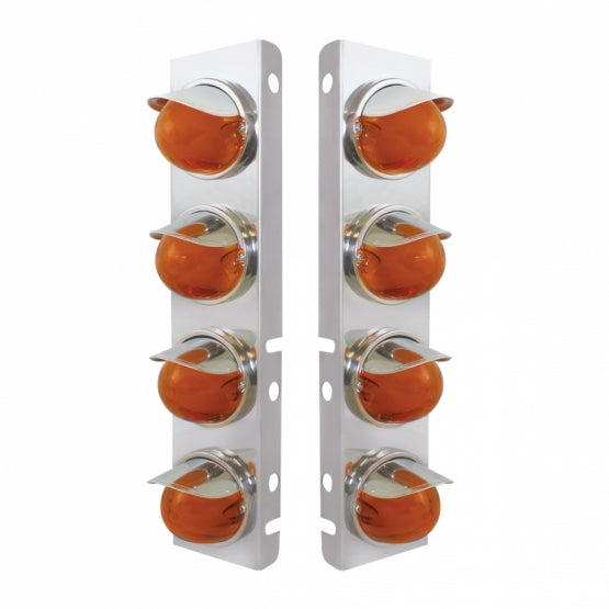 Stainless Steel Front Air Cleaner Bracket With 8 x 9 Amber LED Watermelon GloLight &amp; Visors For Peterbilt - Amber Lens