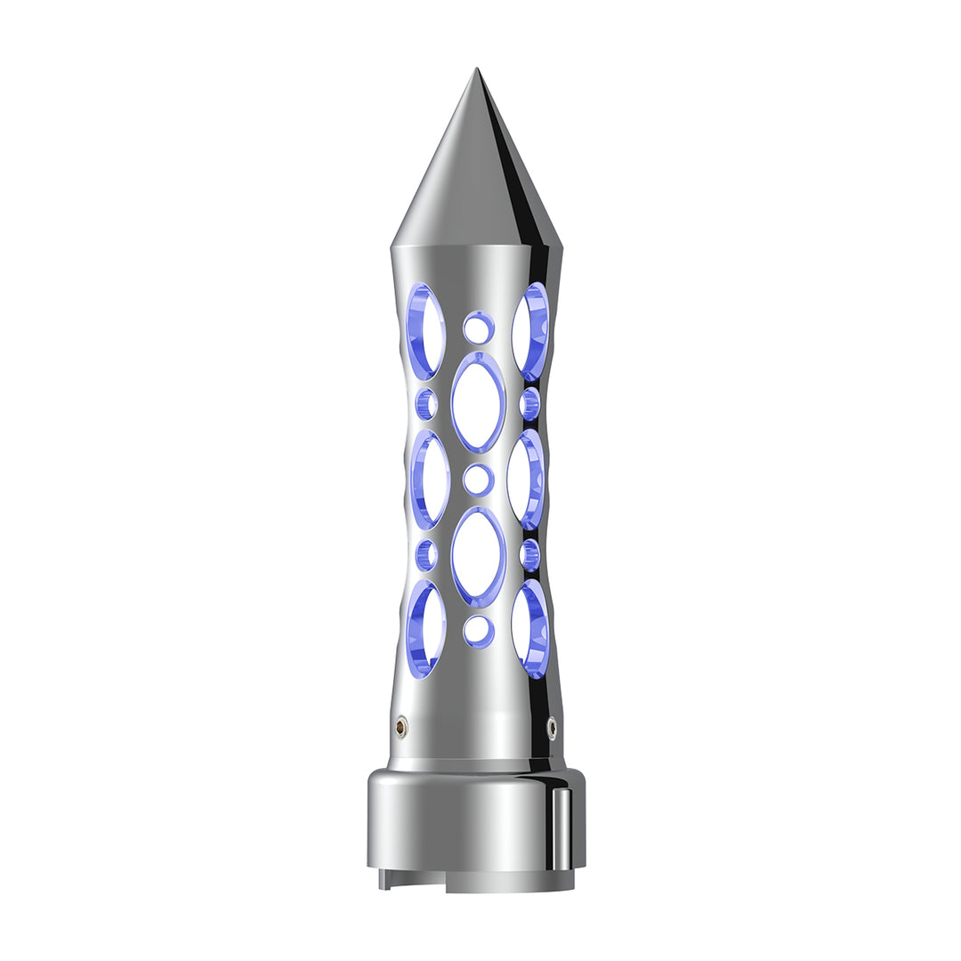 Thread-On Daytona Style Spike Gearshift Knob With LED 9/10 Speed Adapter - Chrome/Blue LED