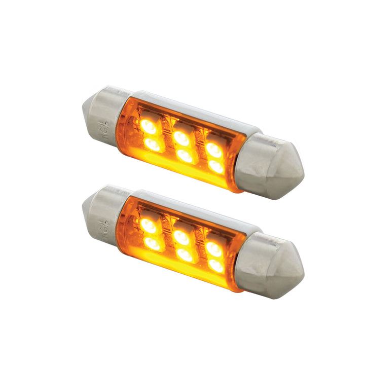 6 SMD High Power Micro LED 6418/6461 - 36mm Dome Light Bulb - Amber (2-Pack)