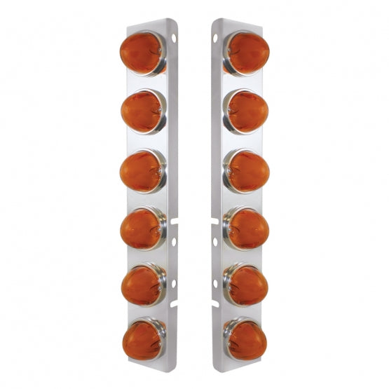Stainless Steel Front Air Cleaner Bracket With 12 x 9 Amber LED Dual Function Watermelon GloLight For Peterbilt - Amber Lens