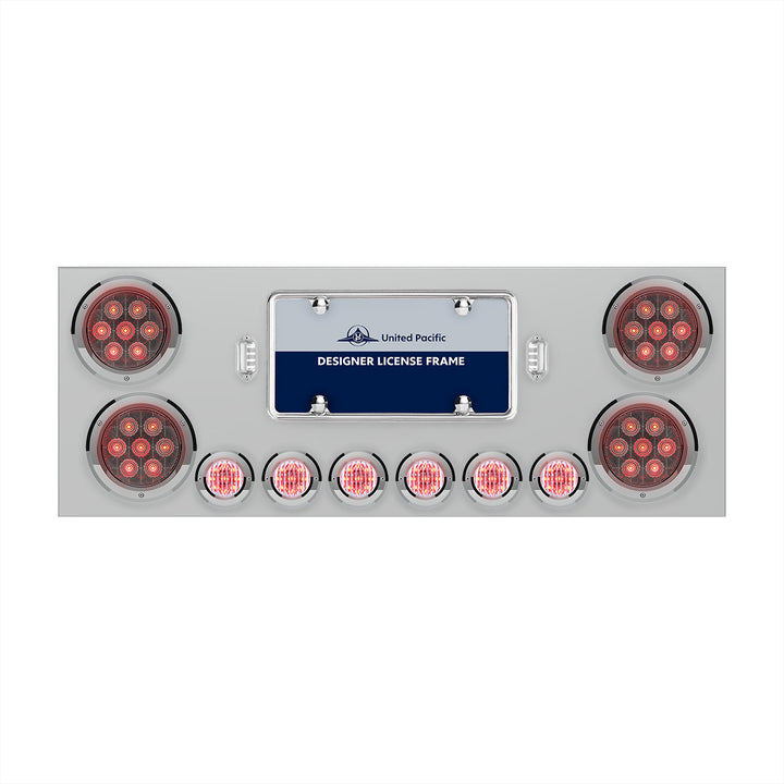 Stainless Steel Rear Center Panel With 4X Red LED 4" Light &amp; 6X Red LED 2" Light &amp; Bezel - Clear Lens - Comp. Series