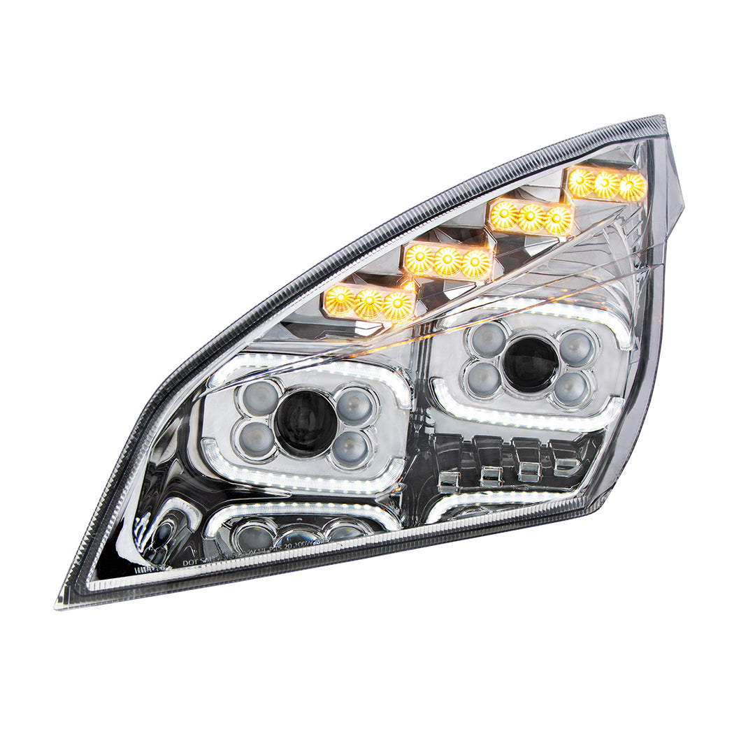 Chrome 10 LED Projector Headlight With LED Sequential Turn &amp; DRL For 2018-2024 Cascadia - Driver