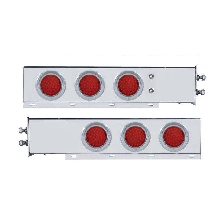 2" Bolt Pattern Stainless Steel Spring Loaded Bar With 6 x 36 LED 4" Lights &amp; Visors - Red LED &amp; Lens (Pair)
